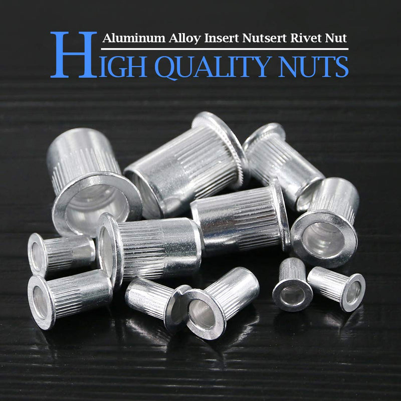 Glarks 210Pcs Aluminum Alloy M3 M4 M5 M6 M8 M10 Flat Head Metric Threaded Rivetnut Insert Nutsert Rivet Nut Assortment Kit