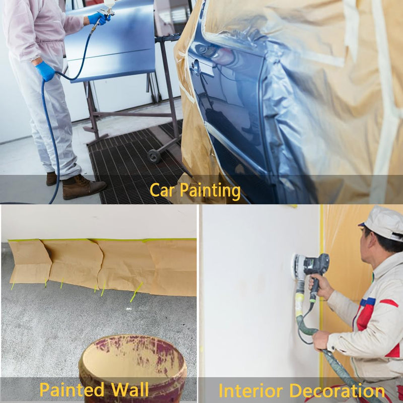 NETEHA 2 Rolls 12inch x 50feet Masking Paper with 1pcs Dispenser, Paint Adhesive Protective Paper Roll for Painting Protection Covering, Car Auto Body and Wall Covering Skirting 2 Roll with Dispenser