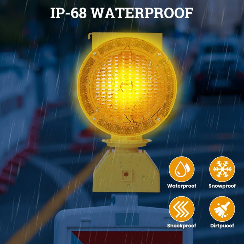 [Australia - AusPower] - Solar Industrial Warning Lights,Wireless Waterproof Rechargeable Safety Barricade Warning Lights,Traffic signal Flashing 2 Sided Visibility Amber LED for Road Construction and Vehicle Emergency 