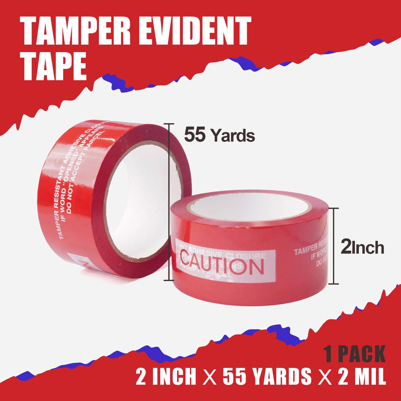 1 Roll 100% Total Transfer Tamper Evident Tape Security Tape Packaging Tape for Boxes(2 Inch X 55 Yards X 2 Mil,Red) 1 pack