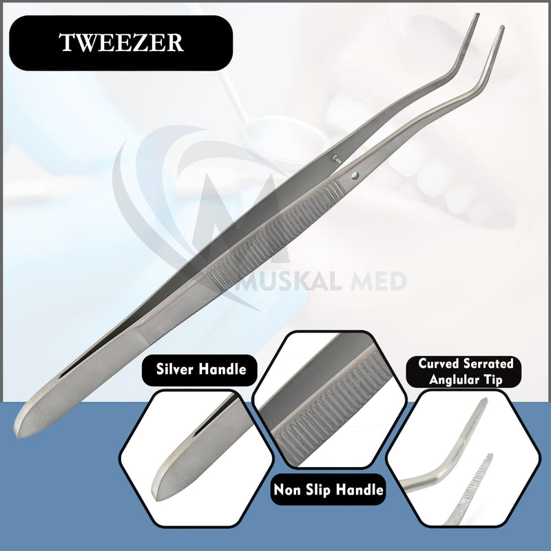 [Australia - AusPower] - Set of 3 Instruments Basic Dental Set Mirror Explorer College Cotton Plier Hollow Handle Dental Instruments (Silver) DN-2512 Silver Set of 3 
