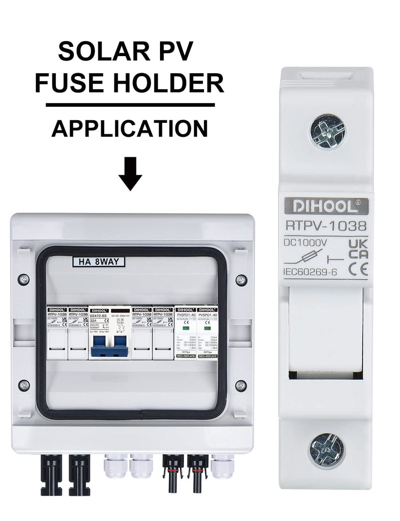 DIHOOL 30 Amp Inline Fuse for Solar Connector, 4pcs Solar fuses Holder, DIN Rail Solar Panel Fuse 32A Fuse With Holder