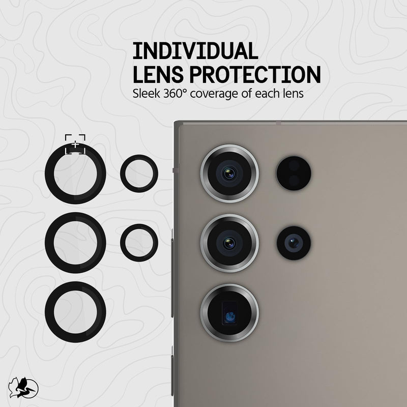 [Australia - AusPower] - Pelican Samsung Galaxy S24 Ultra Camera Lens Protector with Aluminum Rings - 9H Tempered Glass - Durable Anti-Scratch, Anti-Shatter, HD View with Night Shoot and Case Friendly, Easy to Install - Black 