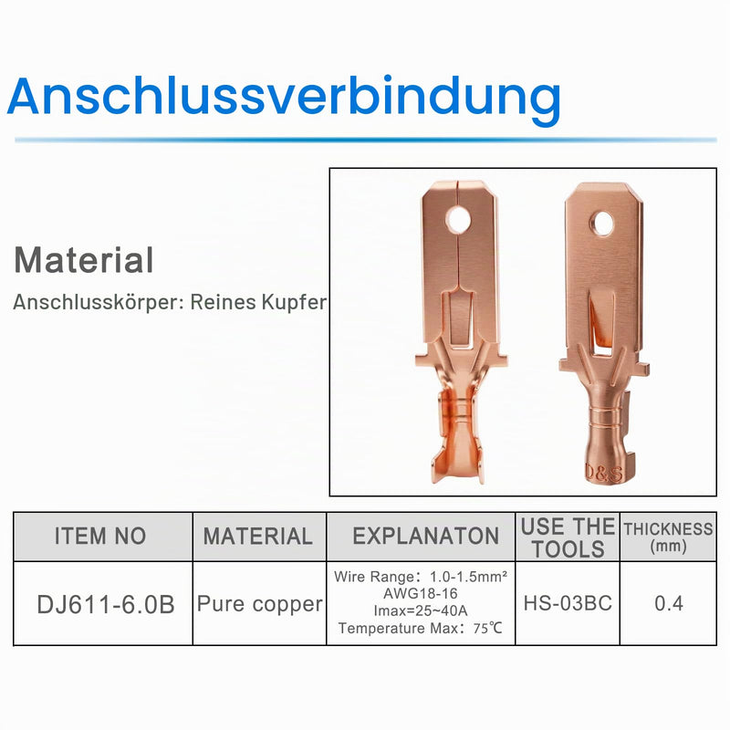 Heschen 100 x 1/4" Spade Quick Connector Crimp Connectors Non Insulated