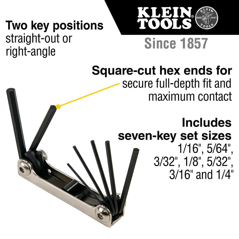 Klein Tools 70582 Folding Hex Key Set, 7-Key, Metric Sizes (Pack of 4) 7-Key Metric (Pack of 4)