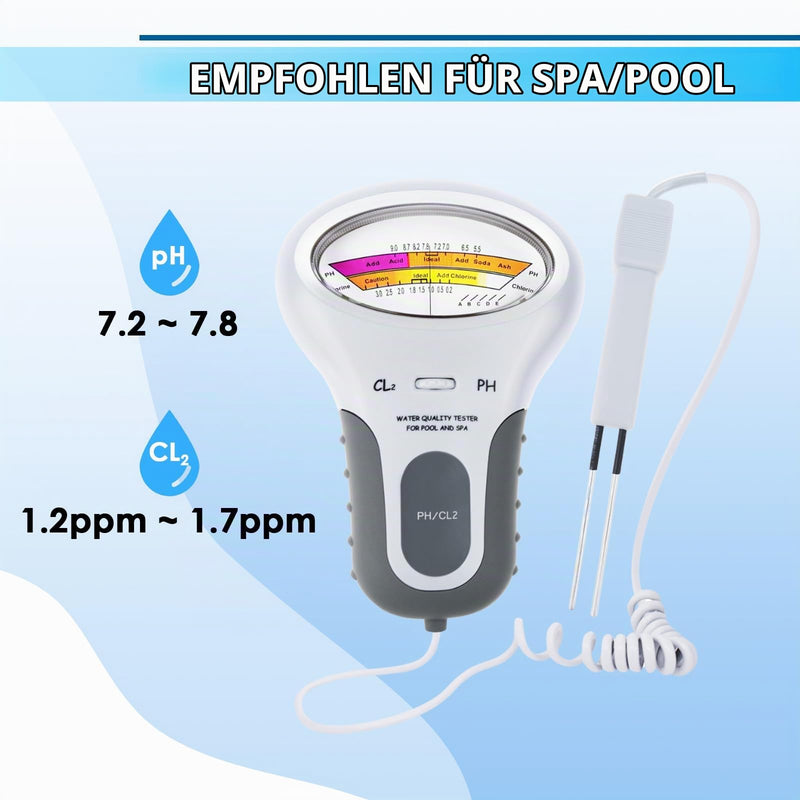 2-in-1 pH & Chlorine Meter Water Tester for Swimming Pools, Spas, Aquariums, Tap Water, Easy to Read Precise Water Test Kit for Home Use