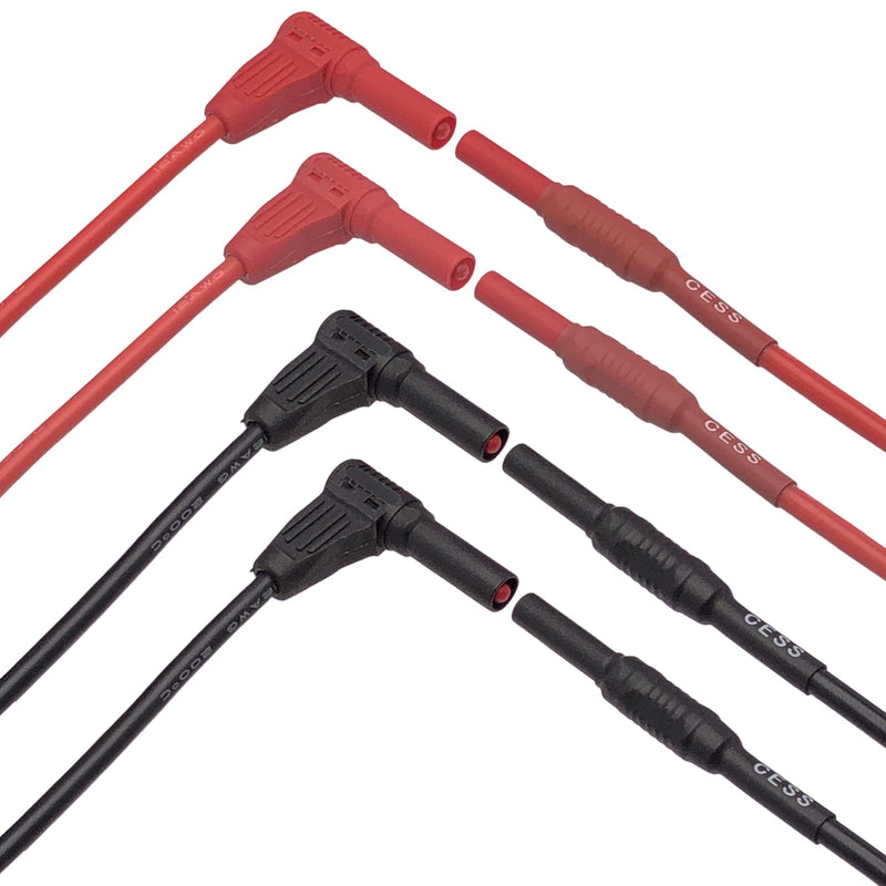 [Australia - AusPower] - CESS-222 Meter Test Lead Extension Right Angle Male to Female Connector 4mm Banana Plug to Jack Heavy Duty Silicone Wires Multimeter Leads Probes Adapter 12AWG, 2 Pairs, Black & Red, 3 Feet 