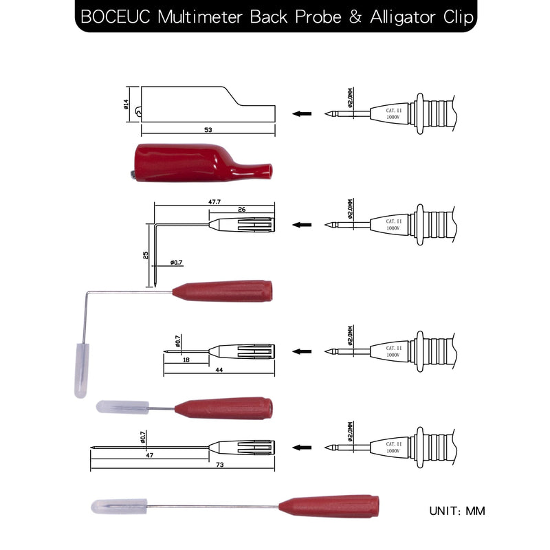 [Australia - AusPower] - Back Probe Needles Non-Destructive Multimeter Test Probes, 3A Alligator Clips with Slip on Insulators, 5A 600V Instrument Test Pen Clamp Copper Lead Plug Measuring Tools 
