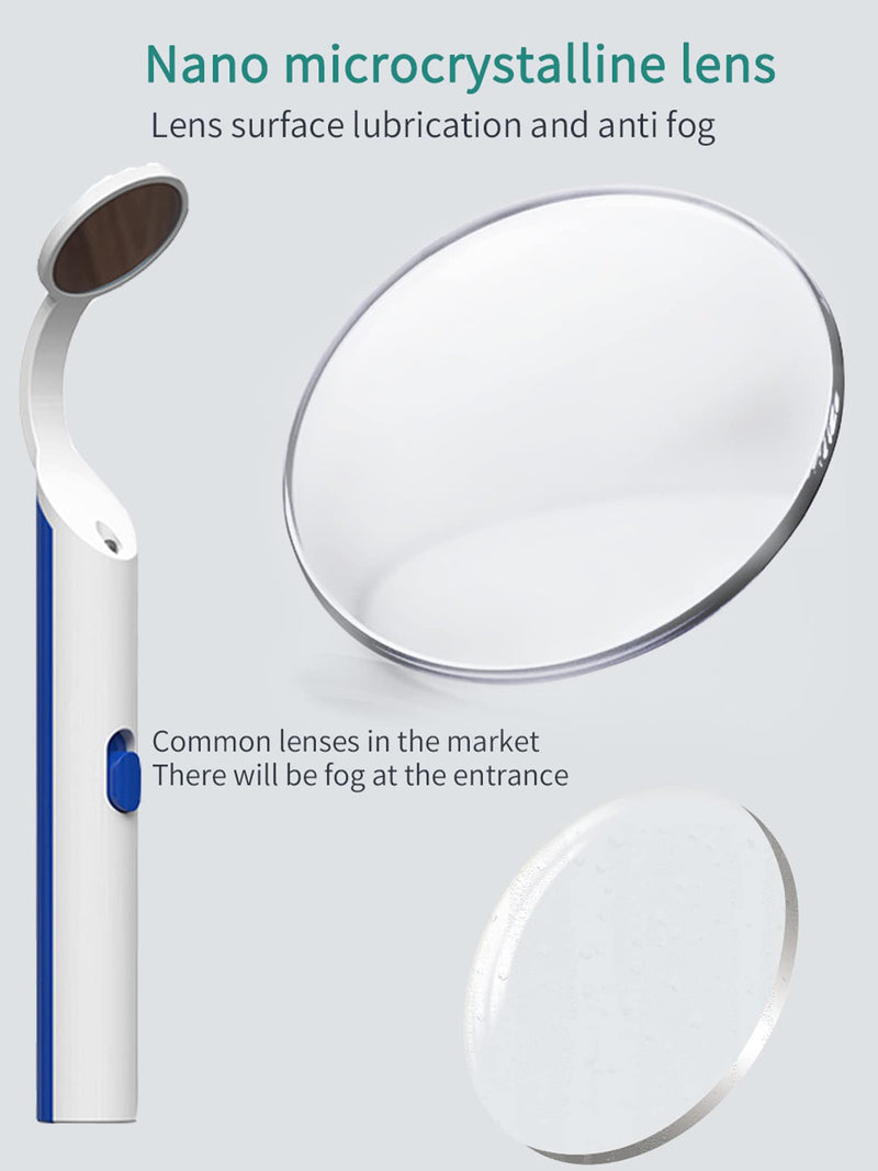 [Australia - AusPower] - 2 Pieces Dental Mirror with Light - LED Lighted Teeth Inspection Mirror, Anti Fog Curve Angle Mouth Mirrors Dentist Oral Assistant Care Tool Accessories (Blue) Blue 