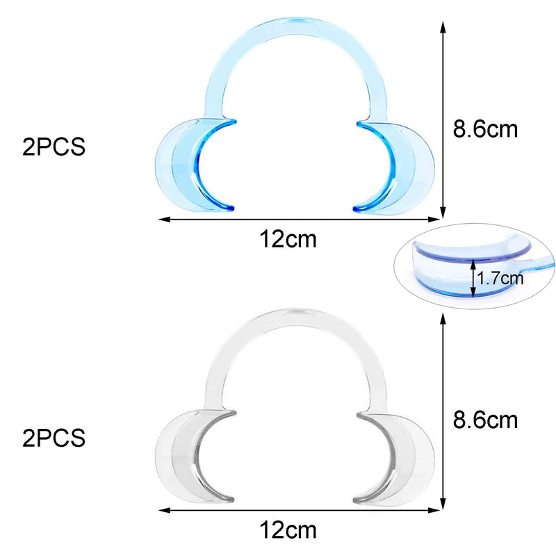 JDXun Pack of 4 C-shape mouth openers, cheek holder, mouth angle holder | Mouth Opener Challenge, Replacement Mouthpieces, Mouth Dilators for Oral Examination and Teeth Whitening (2*Blue, 2*Transparent)