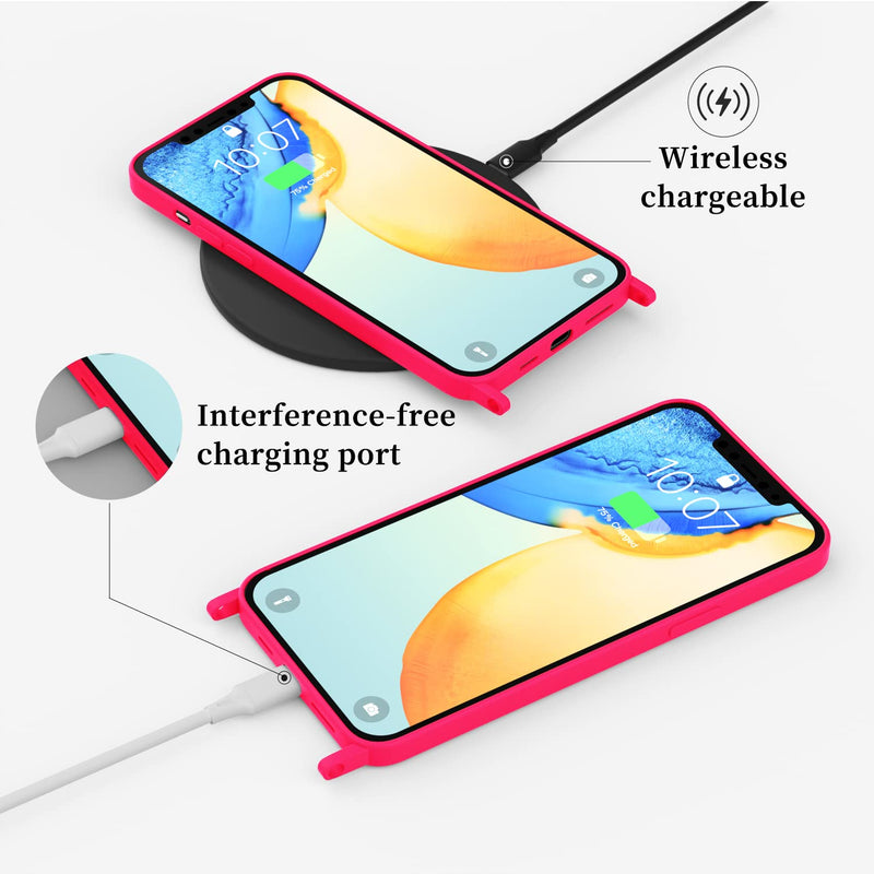 [Australia - AusPower] - Compatible with iPhone 15 Pro Max Case with Lanyard Crossbody iPhone Case with Strap Adjustable Shockproof Drop Protection Silicone Phone Cover for iPhone 15 Pro Max 6.7’’ Neon Pink 