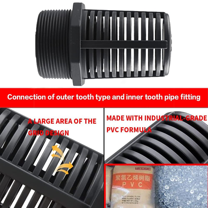 TOMEX 2 Inch Threaded Suction/Overflow Strainer, Screen Strainer 2 Inch (2 Pack) 2"