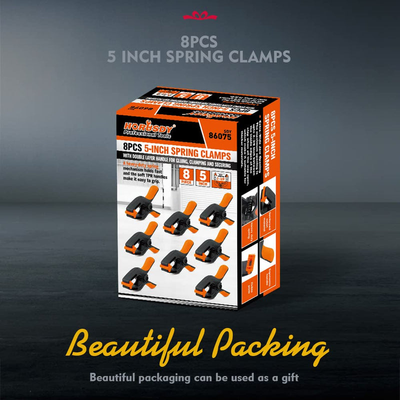 [Australia - AusPower] - HORUSDY 8-Pack Spring Clamps Heavy Duty, 5-inch Large Plastic Clamps for Crafts with 2-3/8Inch Jaw Opening for DIY, Gluing, Clamping and Securing 