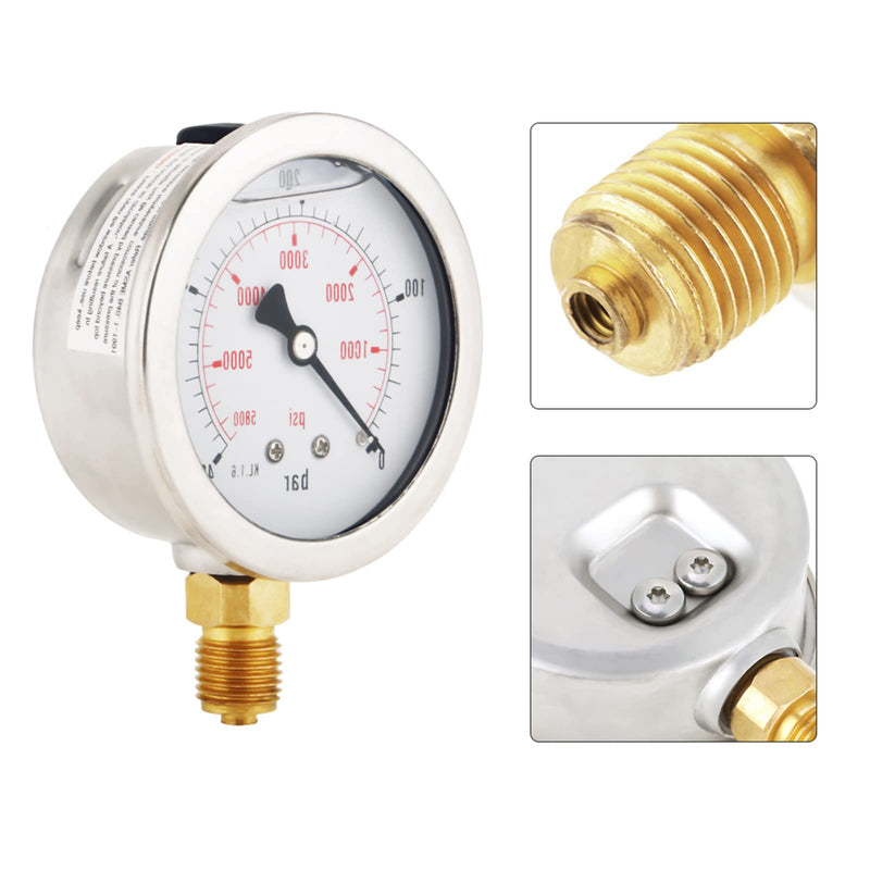 Hydraulic Pressure Gauge 0-400 Bar 0-5800PSI G1/4 63mm Dial Hydraulic Pressure Gauge