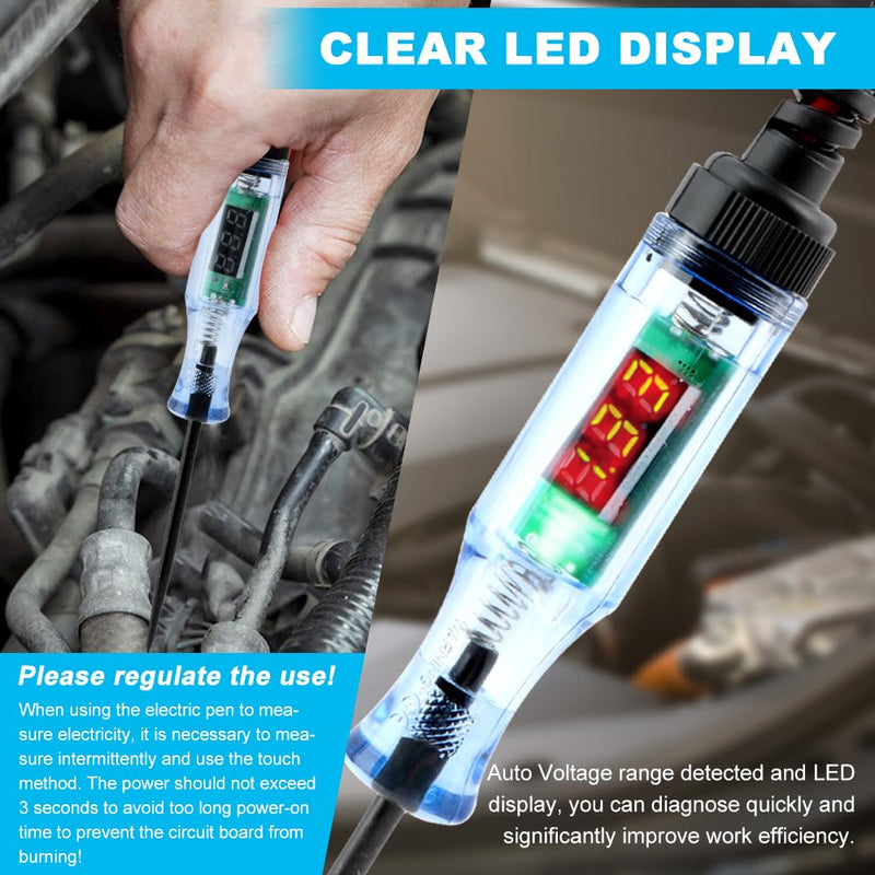 [Australia - AusPower] - Automotive Test Light with 3-48V LED Digital Display, Auto Bidirectional Voltage Tester with Extended Spring Wire and Probe, Vehicle Circuits Low Voltage Light Test Pen 