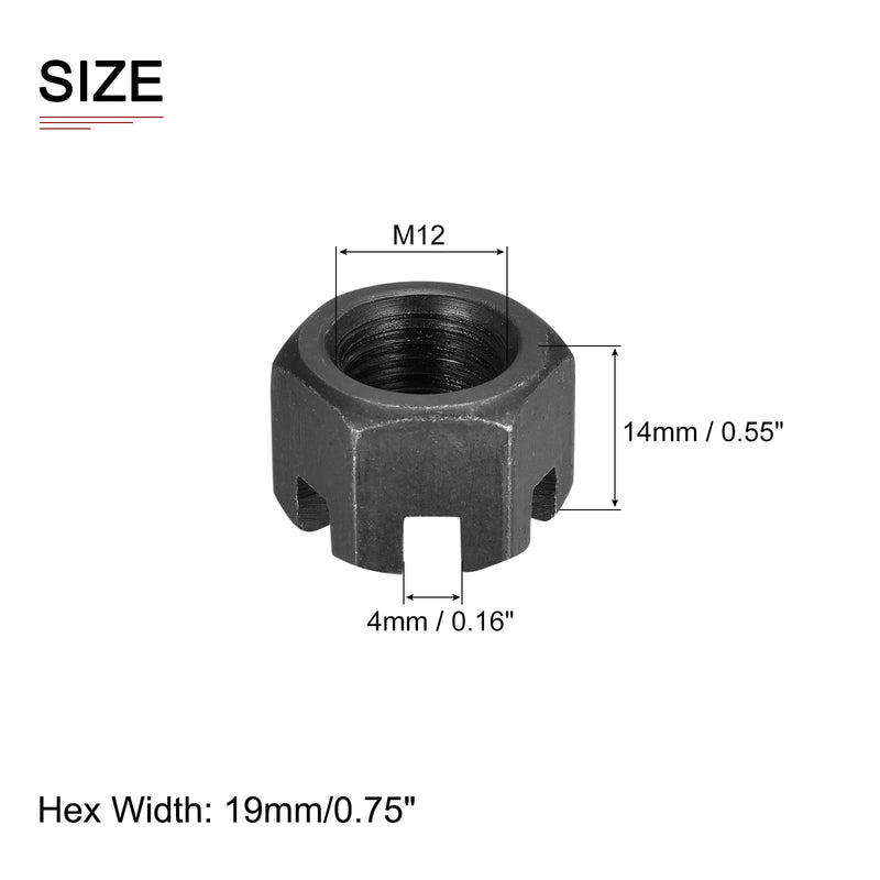 [Australia - AusPower] - M12x1.25mm(DxP) Slotted Hex Castle Nuts - 10Pack - Good for Machinery Repairing - Carbon Steel Blackened Hexagon Nuts - Black M12x1.25mm 