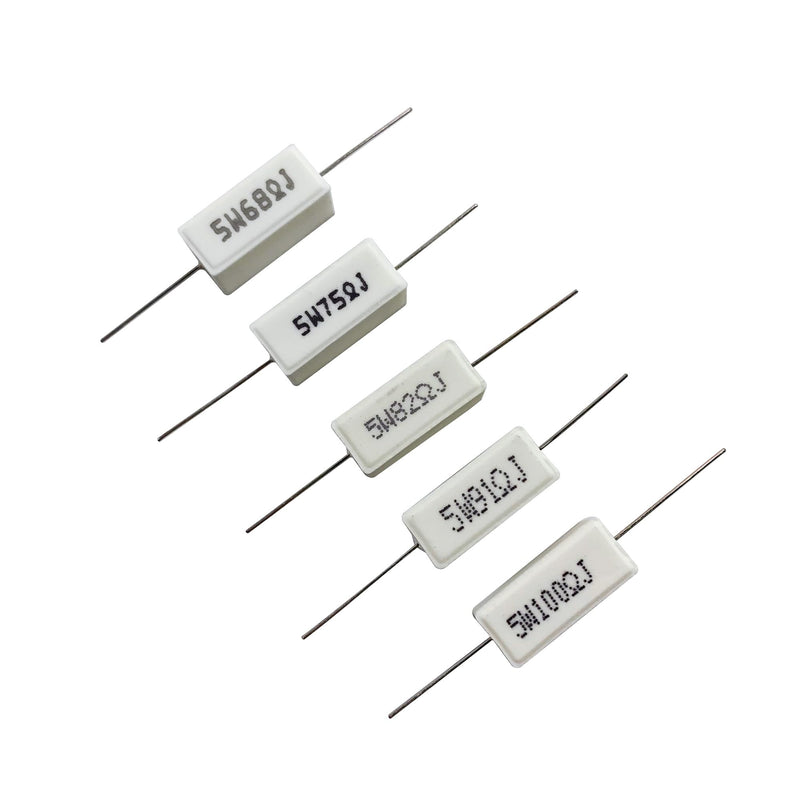 [Australia - AusPower] - 30 Values 60 Pieces Ceramic Cement Resistor KIT 5W Resistance 5 Watt ±5% Power Resistors (0.01 Ohm - 100 Ohm) 0.01Ω-100Ω 60 PCS 