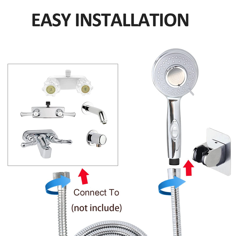 RV Shower Head with Hose and on off switch - High pressure shower head replacement for Bath room、RV、Motor home、Boat、Travel Trailer and Camper - with Stainless Steel 60'' Hose and bracket Chrome