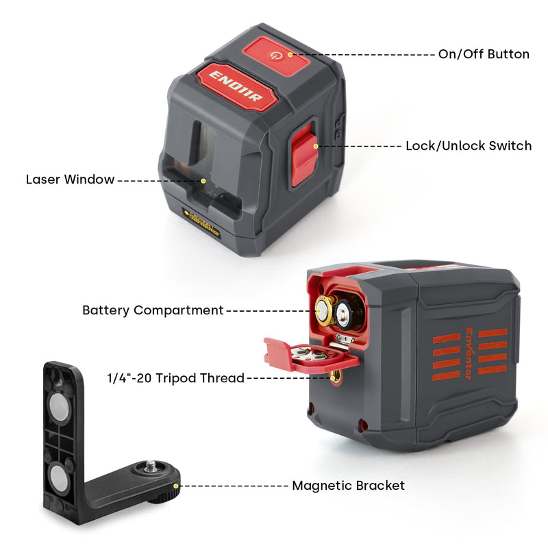 ENVENTOR Laser Level, Red Self Leveling Laser Level with Horizontal Vertical 2 Line Laser Tool 360° for Wall Picture Hanging, Waterproof Cross Line Laser Outdoor, Battery Carrying Bag Included