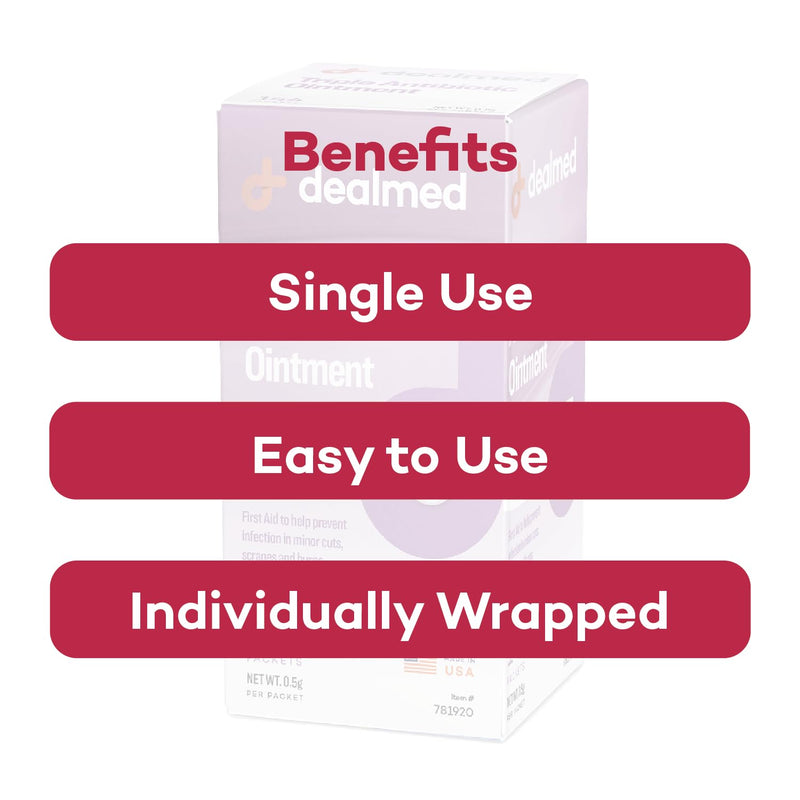 [Australia - AusPower] - Dealmed Triple Antibiotic Ointment – Made in The USA, Single-Use Packets for Instant Relief from Cuts, Scrapes and Burns, 144 Packets/Box (.5g) - Pack of 1 Triple Antibiotic Box 