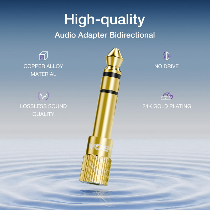 [Australia - AusPower] - VCE 6.35mm (1/4 inch) Male to 3.5mm (1/8 inch) Female Stereo Audio Jack Adapter for Aux Cable, Guitar Amplifier, Headphone, 2 Pack 