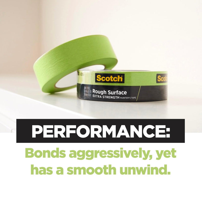 Scotch Rough Surface Extra Strength Painters Tape, 1.5 Inch Wide (1.41 in. X 60 Yds) 1 Roll, Green Tape Protects Surfaces and Removes Easily, Painting Tapes for Indoor and Outdoor Use (2060-36AP)