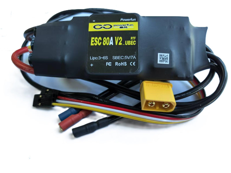 Powerfun 80A ESC 3S~6S LiPo Brushless Motor Speed Controller XT60 Connector BEC 5V 7A ESC for RC Plane Drone Car Airplane Overheat Protection ESC 80A(3~6S) SBEC 5V/7A