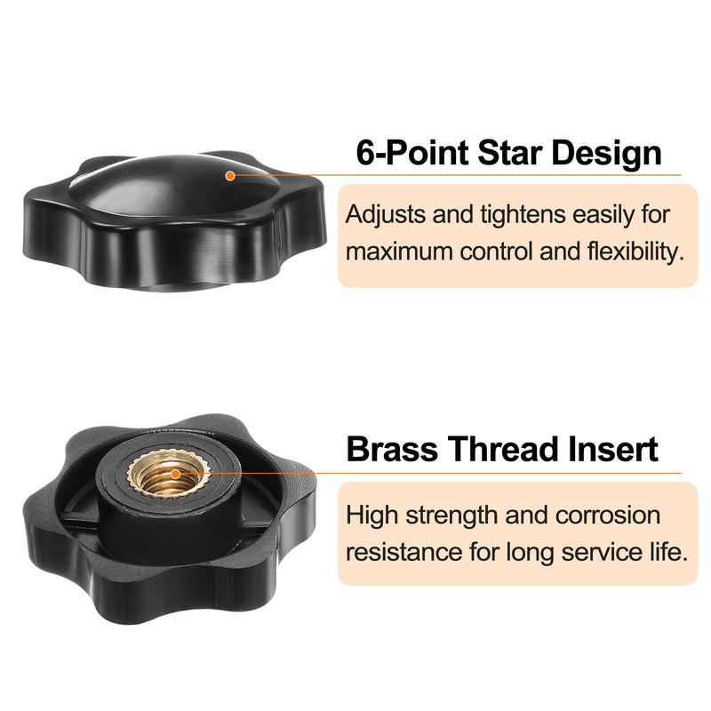 [Australia - AusPower] - HARFINGTON 6pcs Star Knobs M10 Female Thread 38mm 6-Point Plastic Head Brass Insert Non-Through Hole Screw-in Threaded Hand Knob Clamping Handle, Black M10 x 38mm 