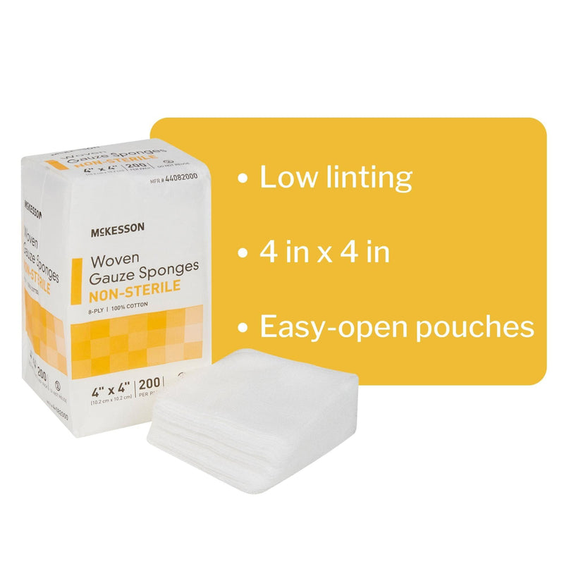 [Australia - AusPower] - McKesson Woven Gauze Sponges, Non-Sterile, 8-Ply, 100% Cotton, 4 in x 4 in, 200 per Pack, 1 Pack 