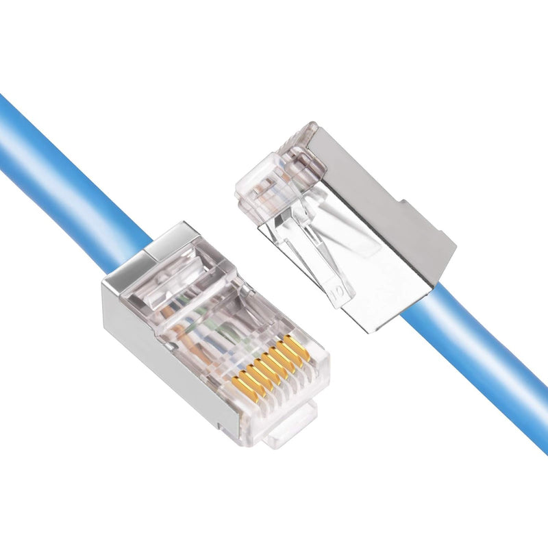 iGreely Shielded Cat6 RJ45 Connectors 100 Pack Gold Plated RJ45 Cat6/Cat5E/Cat5 8P8C 50 Micron 50u 3 Prong FTP STP Ethernet Cable Crimp Modular Plug