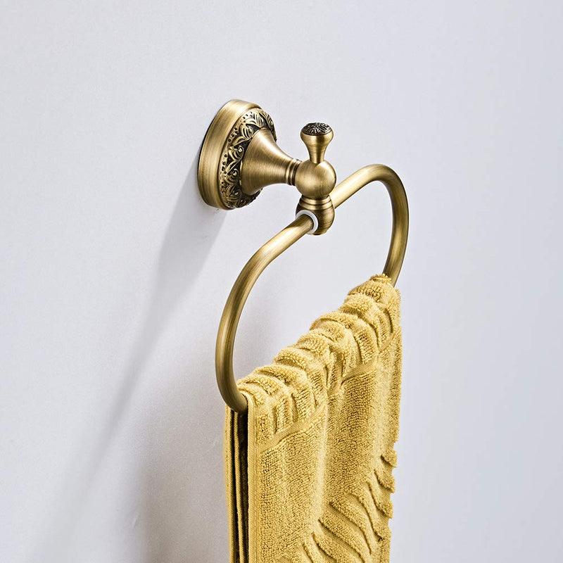 Aothpher Brass Towel Ring Oval Contemporary Bathroom Hand Towel Holder Wall Mounted,Antique Brass Finish | Antique Brushed Brass Finish,Screw-mounted,For Bathroom or Kitchen Antique Brass