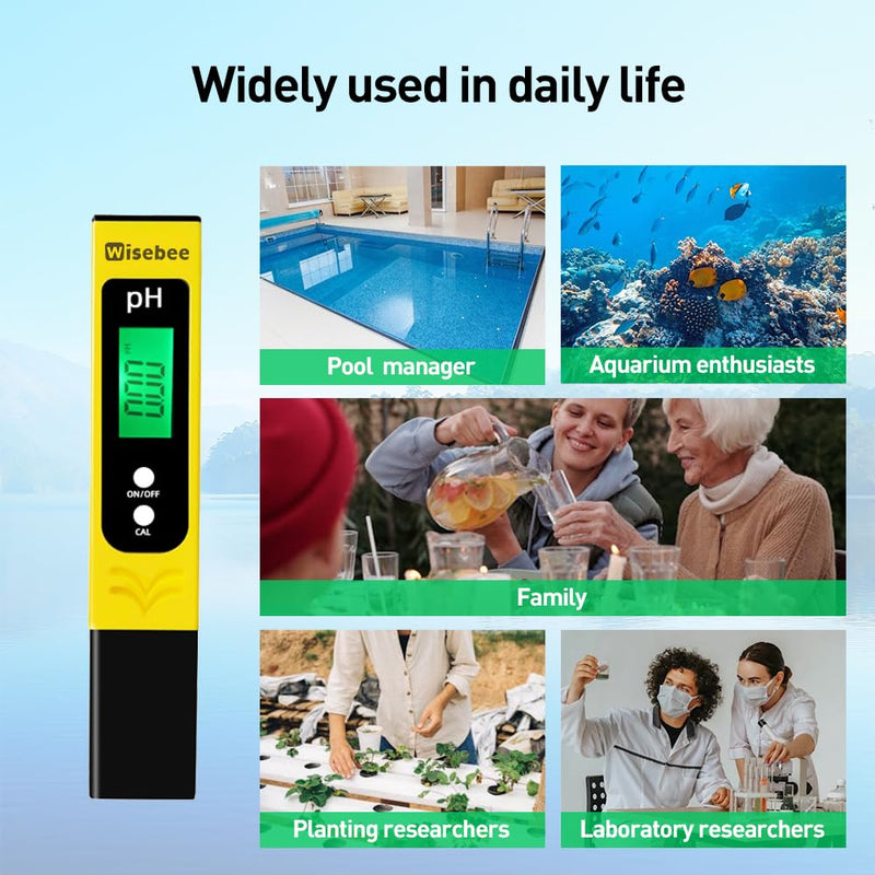 [Australia - AusPower] - Wisebee Digital pH Meter, Water Quality Tester Pen with High Accuracy | Backlit LCD Display | Pocket-Size | 0-14 PH Measurement Range| UL Certified | Battery Powered for Drinking, Aquarium, Pool, Lab 