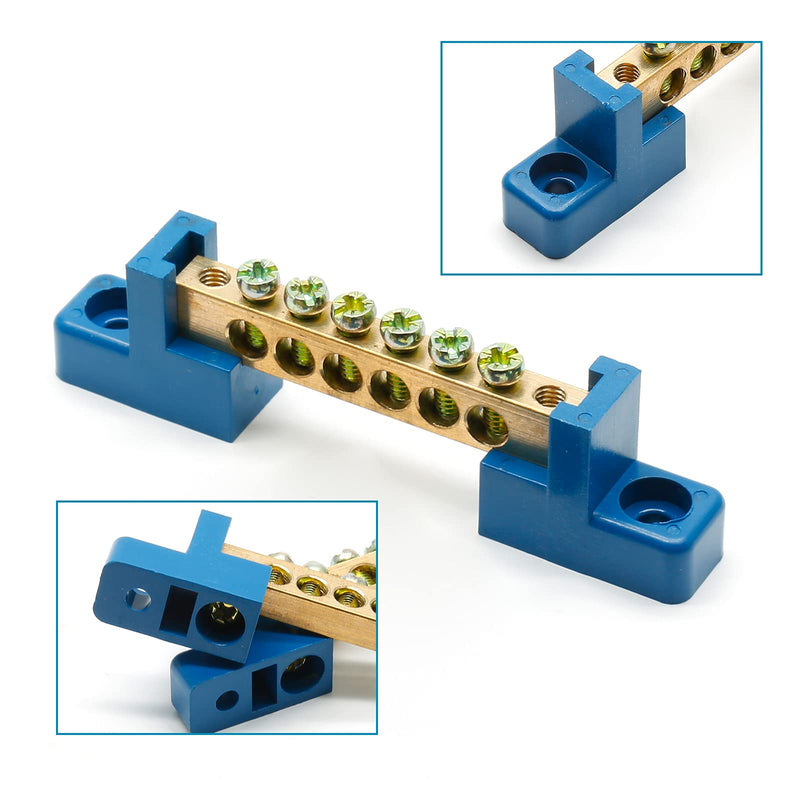 [Australia - AusPower] - 2Pcs Ground Bus Bar Terminal Block, 5 Terminal Positions Wire Screw Terminal Brass Electrical Grounding Bars Block 2 