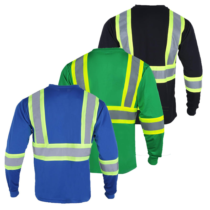 FONIRRA High Visibility Shirts for Men 3 Pack Reflective ANSI Class Hi Vis Safety Construction Work T Shirt Long Sleeves Large Mix-3pcs