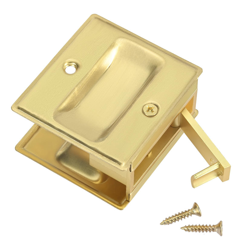 HOMOTEK 4 Pack Privacy Pocket Door Pull Without Switch Plate - Replace Old Or Damaged Passage Sliding Hardware No Lock Quickly and Easily, 2-3/4”x2-1/2”, for 1-3/8” Thickness Door, Brushed Brass No Lock-Brushed Brass