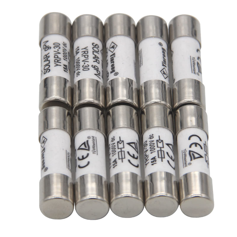 ZOOKOTO 10 Pcs 10x38mm 1000V DC Solar PV Photovoltaic Fuse 15A in line Fuse 15A UL:1000V DC In20A/40.3kA