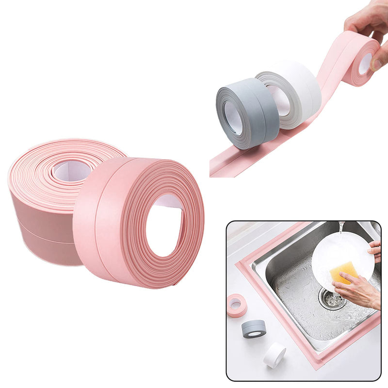 2 Roll Caulk Strip Tape, Self-Adhesive Waterproof Caulking Sealing Tape for Kitchen Countertop Sink Toilet Bathroom Bathtub Floor Wall Edge Sealing Strip 1.5 Inch x 10.5 Feet,Pink Pink