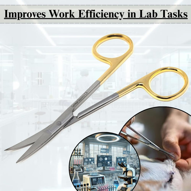 Premium Iris Scissors Micro Dissecting Scissors Curved 4.5" with Fine Sharp Blades Made of Stainless Steel Medical Surgical Tools (Gold Handle) Gold Handle