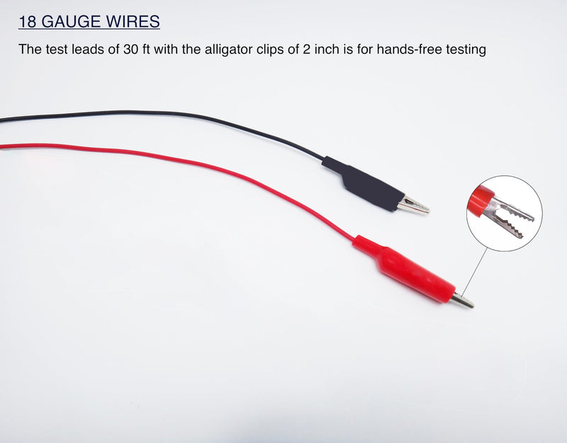 [Australia - AusPower] - 2 Wire 30’ Retractable Test Leads with 2” Alligator Clips, 18 Gauge Electrical Copper Wire, Impact-Resistant Reel, Black 