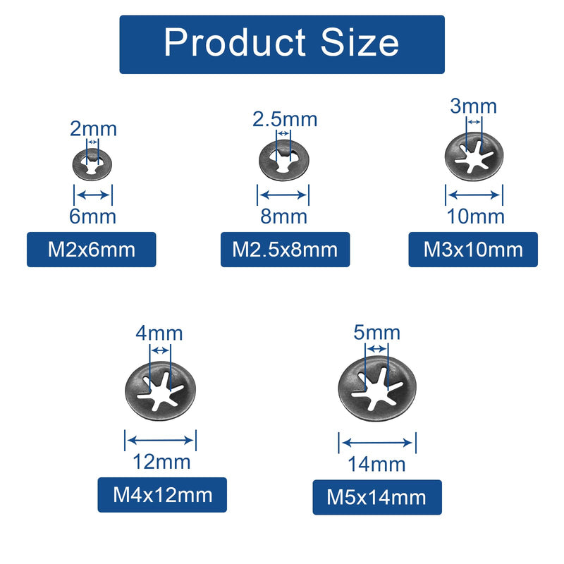 [Australia - AusPower] - 50 Pcs Internal Tooth Washers, 5 Sizes Star Locking Washers Steel Quick Locking Washers Push On Speed Clips Fasteners Kit(M2/M2.5/M3/M4/M5) 5 Sizes B 50 