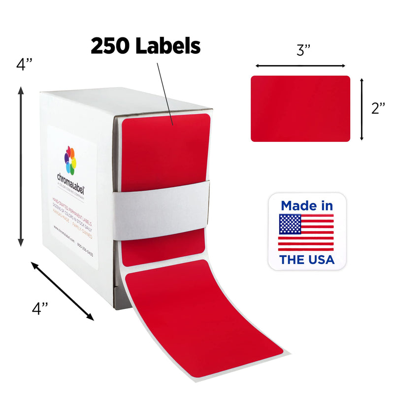 ChromaLabel 2 x 3 inch Permanent Color Code Rectangle Labels, 250 Labels per Dispenser Box, Red (Pack of 2) 2" x 3" (Pack of 2)