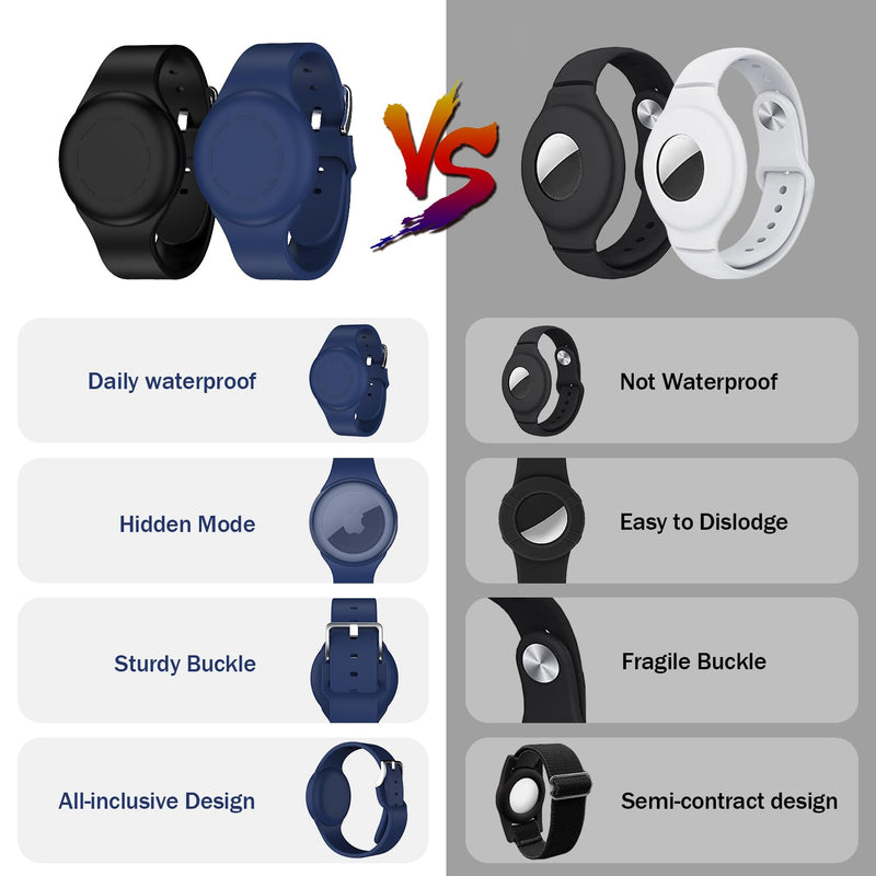 [Australia - AusPower] - R-fun Waterproof Air Tag Bracelets for Kids [2 Pack] Compatible with Apple Air Tag Finders with Soft Silicone,Anti Lost GPS Item Finders Case Cover for Kids,Night Blue/Black Night Blue/Black 