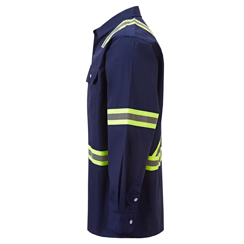 Hi Vis Shirts for Men Button Down Short Sleeve Safety Work Shirts Class 3 High Visibility Reflective Shirt Long_navy 3X-Large