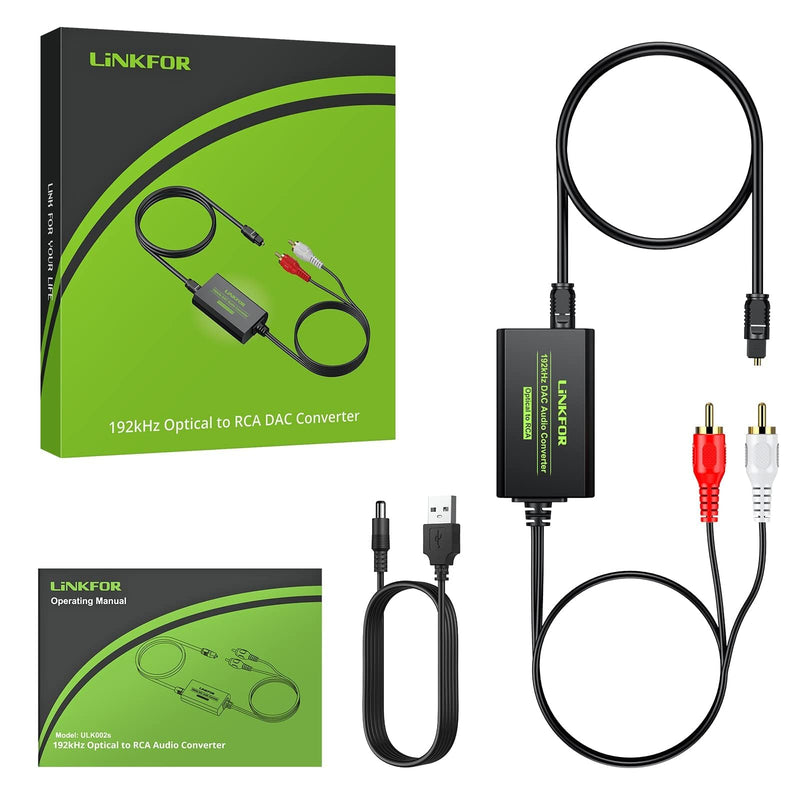 [Australia - AusPower] - LiNKFOR 192kHz DAC Converter Digital to Analog Converter Digital Optical SPDIF Toslink to Analog Stereo Audio RCA L/R Audio Adapter with Optical Cable for HDTV Blu Ray DVD Amps TV Box Game Console RCA Male 