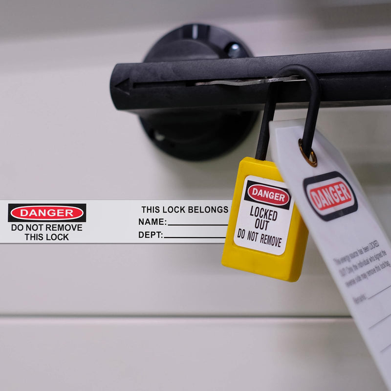 Fuyoooo 100 Pack Danger Label PS Vinyl Danger Lockout Stick Labels 3⁄4 x 5 Inch Do Not Remove Padlock Lockout Sticker Osha Compliant Loto Tag for Safety Identification, Industrial Equipment Repair