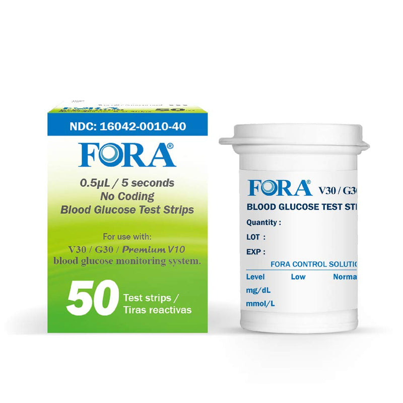 [Australia - AusPower] - FORA V30 G30 Premium V10 Blood Glucose Test Strips - 50count, Precise Blood Sugar Measurement for Diabetes and Your Diabetic Diet 