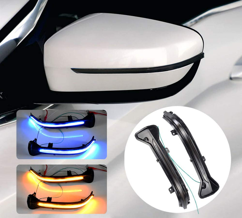 Smoked Lens Dynamic LED Side Mirror Turn Signal Light Indicator For BMW 3 5 6 7 8 Series G11 G12 G14 G15 G16 G20 G30 G38 M5 F90,Left Hand Drive (Blue+Yellow)
