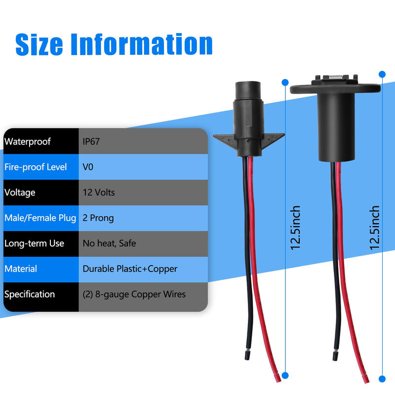 12V 8 Gauge 2 Wire Trolling Motor Plug and Receptacle Set, Waterproof Quick Connect Trolling Motor Connector with Panel Mount Socket for Marine Boats, Kayaks and Fishing Boats