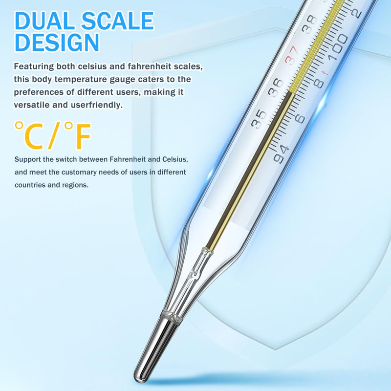 [Australia - AusPower] - Glass Body Temperature Gauge - 2pcs Underarm Temperature Gauges with Dual Scale ℃&℉ - General Use Temp Checker Testing Tools for Adults Kids Accurate Fever Test Device Clinical 