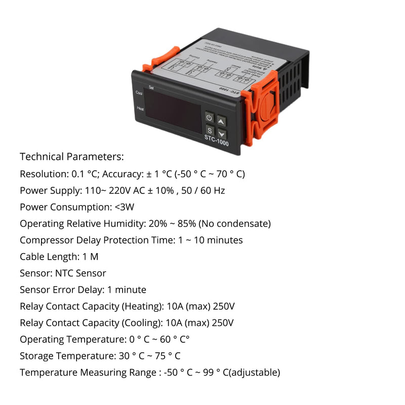 [Australia - AusPower] - STC-1000 Digital Temperature Controller,AC 10A 110V-220V Digital LED Temperature Controller Heating Cooling Centigrade Thermostat 2 Relays Output with NTC Sensor Probe (2 Pack) 